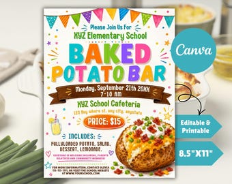Ofenkartoffel Bar Flyer Vorlage | Lunch Poster für Mitarbeiter | Bearbeitbare Canva Vorlage | PTO PTA Ereignis | Schule Food Bar Canva Vorlage
