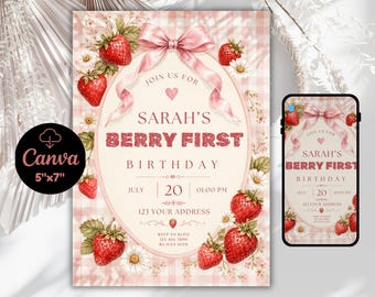 Strawberry Shortcake Birthday Invitation - Classic Strawberry Shortcake Birthday Invite - Vintage Strawberry Shortcake Invitation – Berry