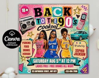 90's Cookout Flyer,Freaknik Party Flyer, Nightclub Flyer, Pool Mansion Party, Summer Party Flyer, Splash Atl, Canva Editable Template