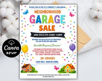 Garage Sale Bearbeitbare Flyer Vorlage, Yard Sale Poster, Nachbarschaftsgemeinschaftsveranstaltung Canva, druckbares bewegliches Verkaufsschild, digitaler Download