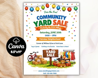 Community Yard Sale Flyer Vorlage, Nachbarschaft Garagenverkauf Flyer, Multi-Familien-Verkaufsplakat, bearbeitbares Yard-Verkaufsschild Digitaler Download
