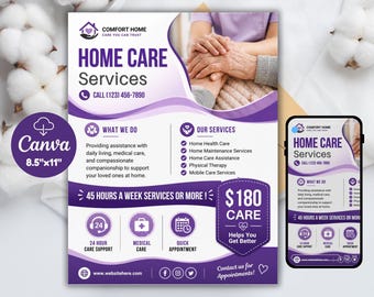 Home Care Services Flyer Template: Altenpflege (Canva Printable, A4, digitaler Download)