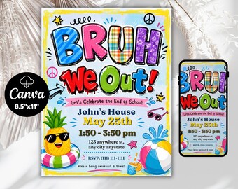 End of School Year Party Invitation, Schools Out Summer Bash Invite Template, Last Day of School Digital Card, Editable Canva Design