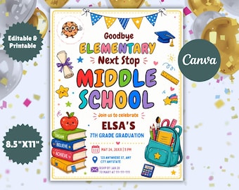 5th Grade Graduation Invitation, Editable Elementary School End of Year Party Invite, Digital Mobile Phone Text Graduation Announcement