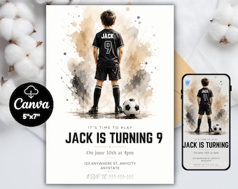 Fußball-Geburtstagseinladung, Kindersportparty, Fußball-Geburtstagseinladung, Canva Digital Download, 5x7 Fußball-Thema einladen, Jungen-Geburtstag