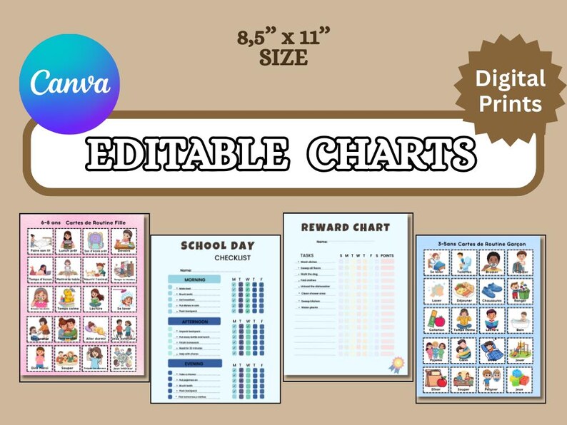 Kids Routine Chart Bundle Printable | Morning Bedtime Routine, Behavior ...