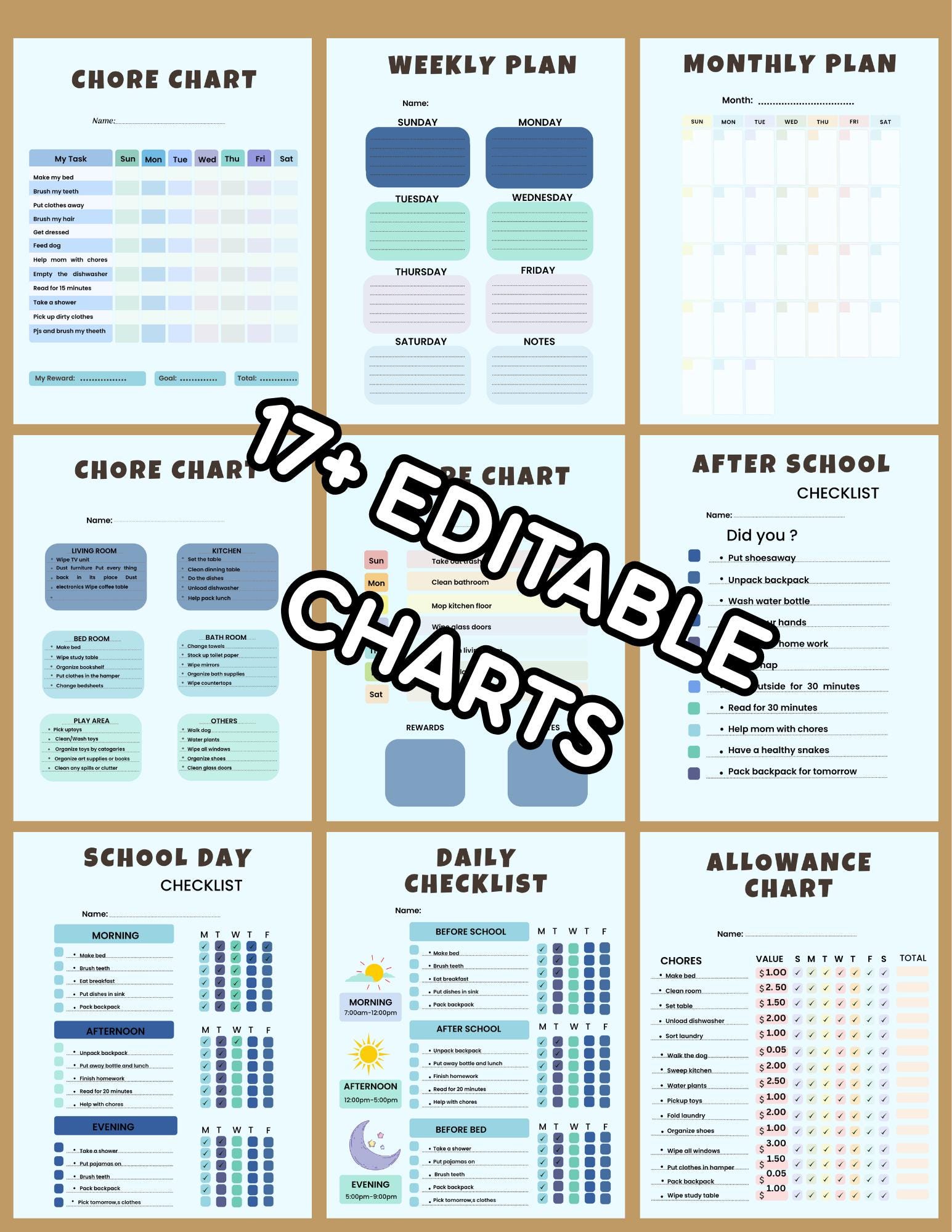 Kids Routine Chart Bundle Printable | Morning Bedtime Routine, Behavior ...