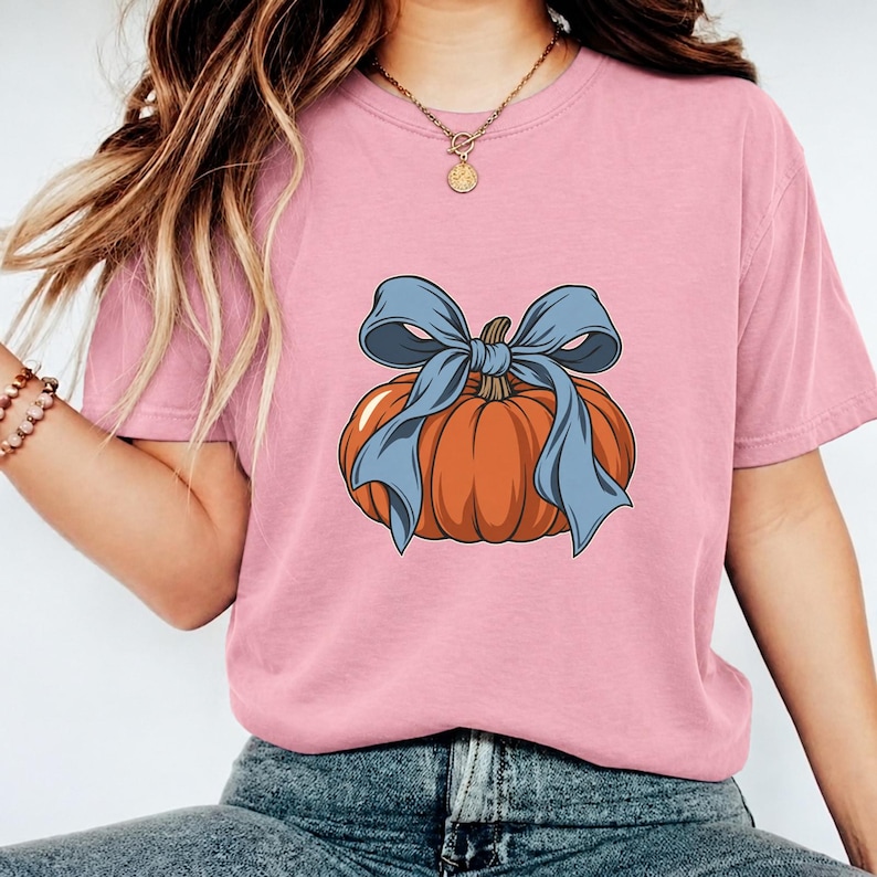 Falling Ribbons Ribbon Pumpkin Fall Tee, Garment-dyed Cotton, Autumn Harvest Top - Etsy