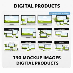130 Device Mockups Bundle Canva | Phone Laptop Tablet Mockups | Digital Product Mockup | Etsy Listing Mockups | Editable Canva Templates