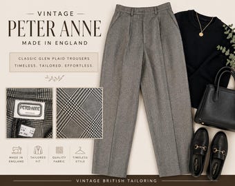 Vintage geruite Glen-broek – hoge taille British Tailoring, Made England