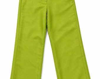 Pantaloni vintage in seta color lime a gamba larga – Pantaloni a vita alta color chartreuse