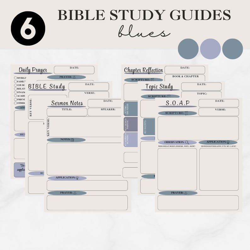 Bible Study Planner: Daily Prayers and Sermon Notes (blue Tone PDF) - Etsy