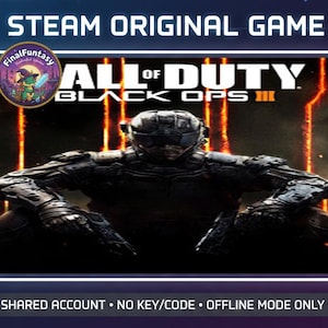 Może przedstawiać: Obraz promocyjny gry "Call of Duty: Black Ops III" na Steam. Obraz przedstawia futurystycznego żołnierza w ciemnym otoczeniu. Tytuł gry jest wyraźnie wyświetlony, wraz z logo Steam i tekstem "Steam Original Game".