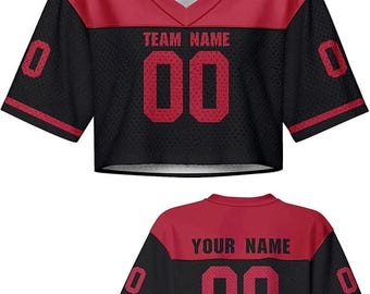 Customizable Women's Crop Football Jersey, Personalized Team Name Number Logo Tee