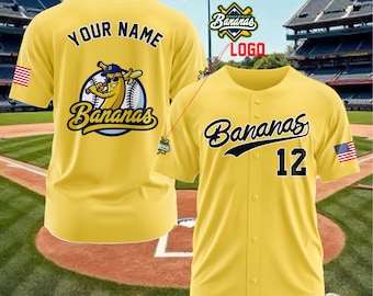 Personalisiertes Savannah Bananas Baseball Jersey, benutzerdefinierte genähte Namensnummer, Polyestergewebe