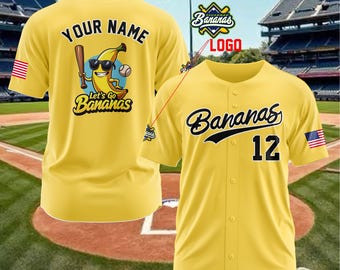 Custom Savannah Bananas Baseball Jersey, Let's Go Bananas, Polyester Game Day Shirt