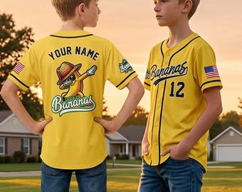 Personalized Bananas Baseball Jersey, Custom Team Name Number, Breathable Polyester, Savannah Fan