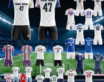 Custom Soccer Jersey Set,Personalized Name & Number, Breathable Polyester Quick Dry Uniform, Customizable Team Sportswear for Men Women Kids