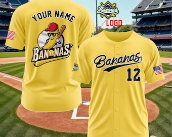 Personalized Bananas Baseball Jersey, Custom Team Name Number, Breathable Polyester, Any Customization