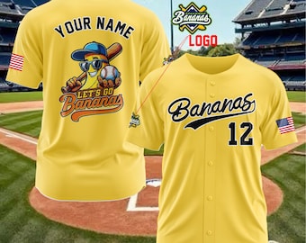 Savannah Bananas Baseball Jersey, Name & Nummer, Lustiges Spieltag Fan Outfit, personalisiertes Geschenk