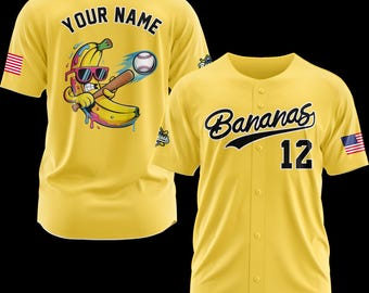 Personalized Bananas Baseball Jersey, Custom Team Name Number, Breathable Polyester, Savannah Fan