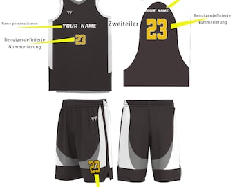 Custom Sublimation Basketball Jersey Set, Personalized Name Number Uniform, Brown White Gray Quick Dry Polyester Basketball Shorts Kit,