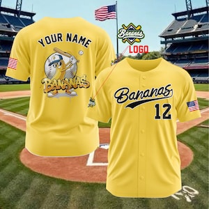 Personalized Savannah Bananas Baseball Jersey, Custom Team Name Number, Recycled Polyester image 1