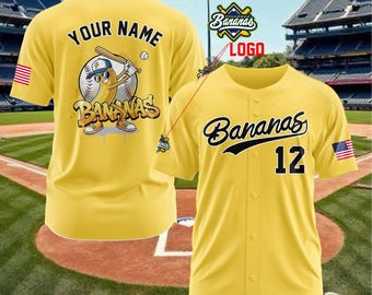 Personalisiertes Savannah Bananas Baseball Jersey, benutzerdefinierte Teamnamennummer, recyceltes Polyester