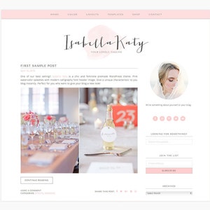 Wordpress Theme Responsive Blog Design "Isabella Katy" - Feminine and clean - Ecommerce Ready