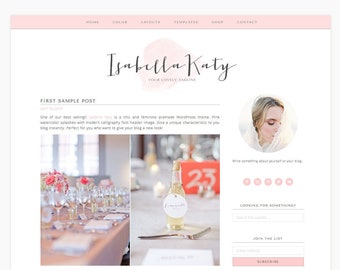 Wordpress Theme Responsive Blog Design "Isabella Katy" - Feminine and clean - Ecommerce Ready