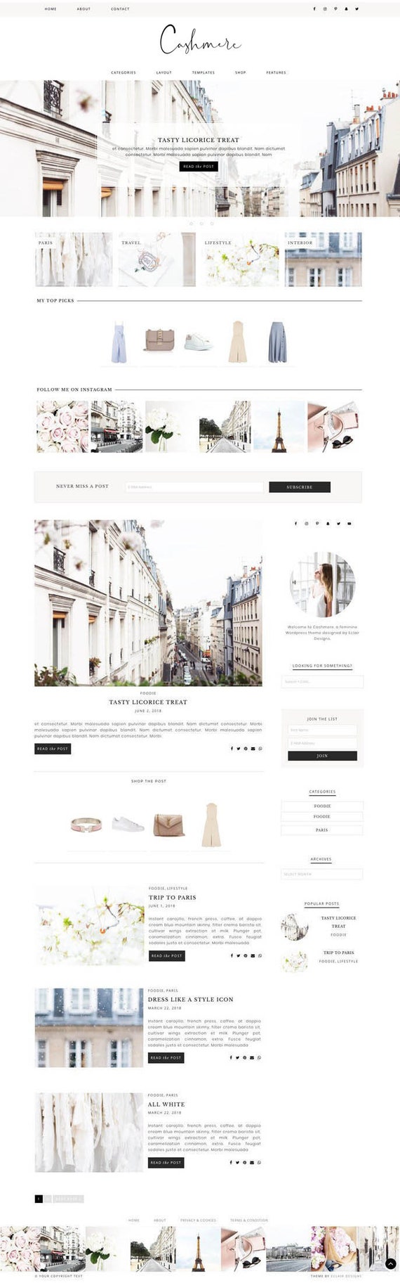Wordpress Genesis Theme Photography Fashion /& Lifestyle Blogs Wordpress theme Cashmere