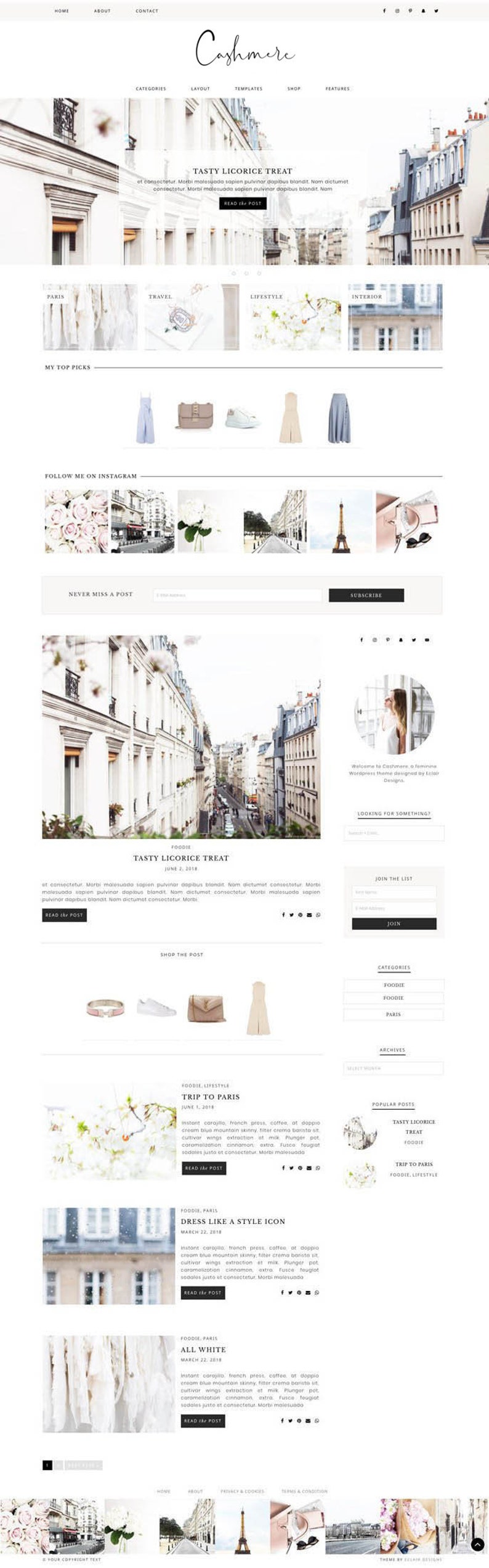 Wordpress Genesis Theme Photography Fashion /& Lifestyle Blogs Wordpress theme Cashmere