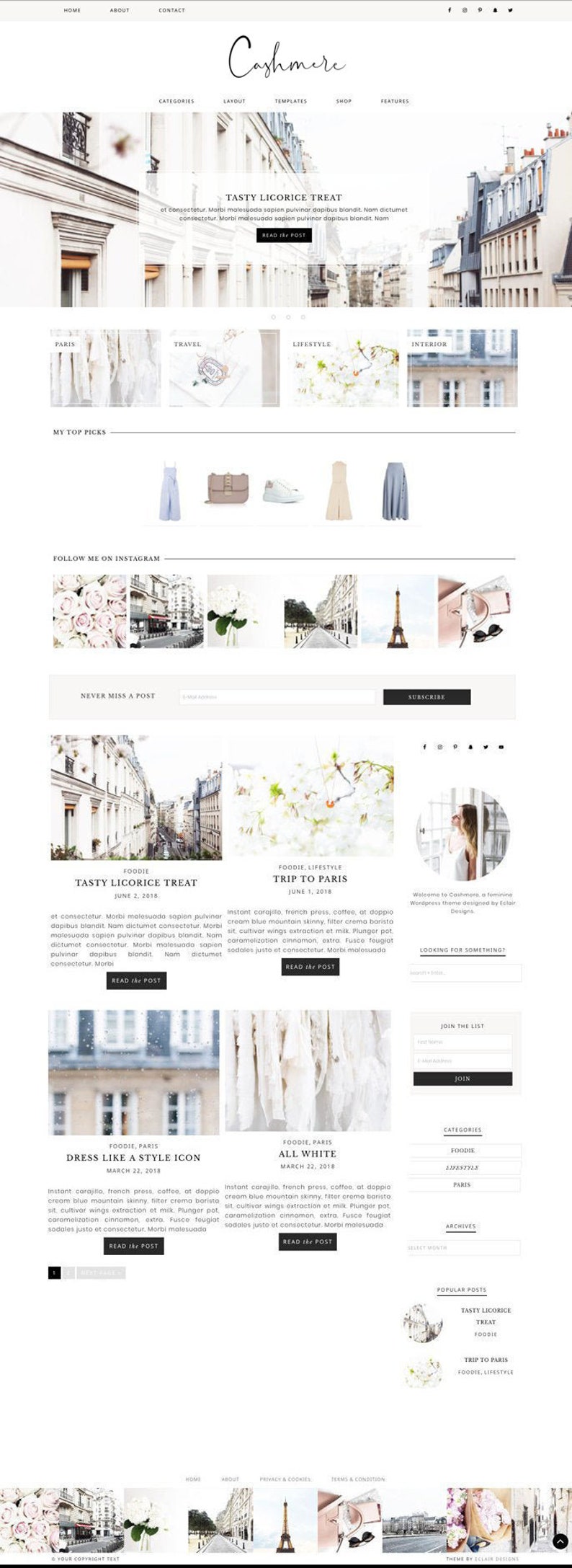 Wordpress Genesis Theme Photography Fashion /& Lifestyle Blogs Wordpress theme Cashmere