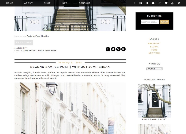 Blogger Template Premade Blog Theme Design Natalie Perry black and gold Instant Digital Download
