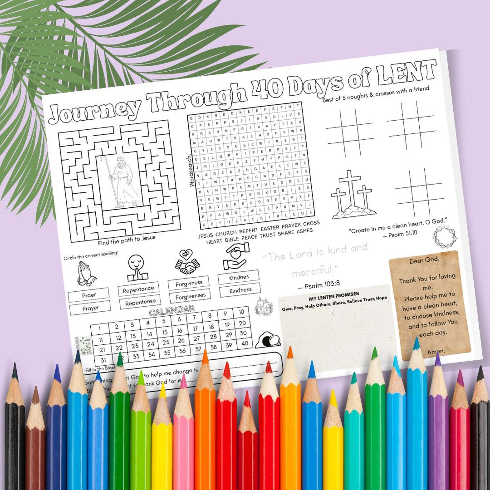 Lent Activity Sheet, Kids Coloring Page, Sunday School Craft (digital ...
