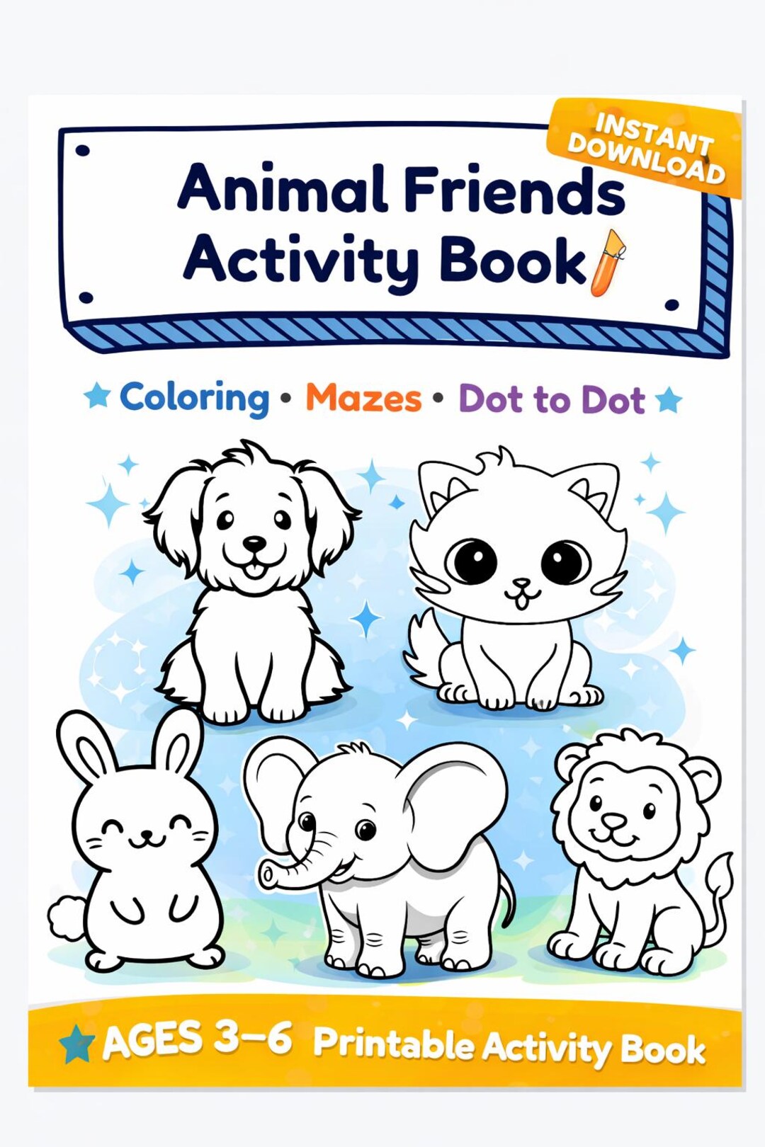 Printable Kids Activity Book Ages 3–6 | Animal Coloring Pages, Mazes