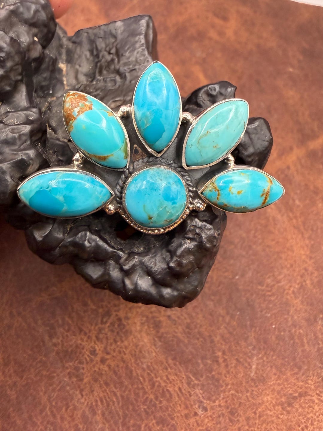 Sterling Silver Kingman Turquoise Half Cluster Ring - Etsy