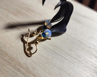 Earrings with Wild Drake Mallard Feather Tail Curls and Swarvoski Crystals