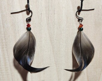 Earrings with Wild Drake Mallard Feather Tail Curls and Swarvoski Crystals
