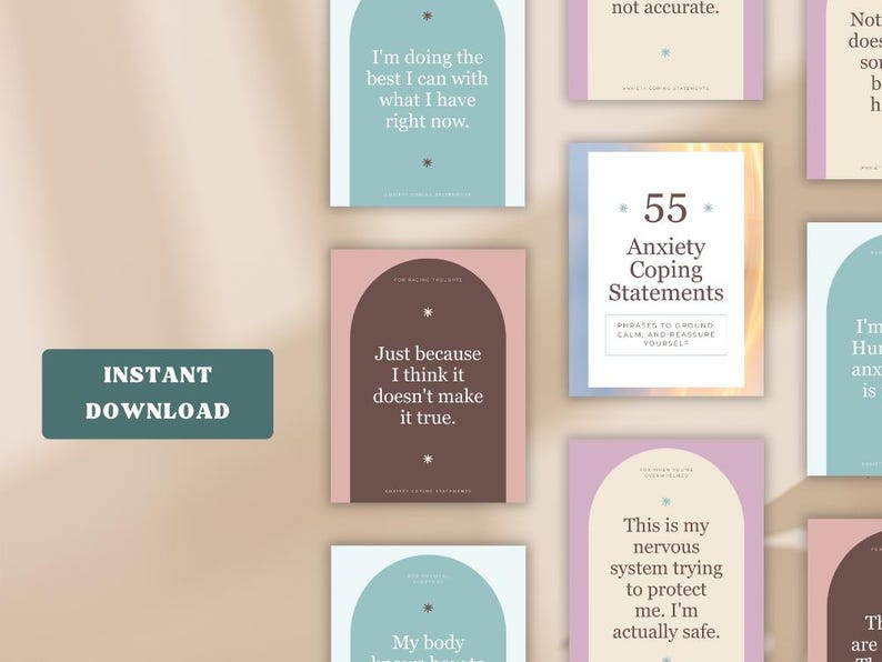 Anxiety Affirmation Cards, Printable 55 Calming Self Care Statements ...