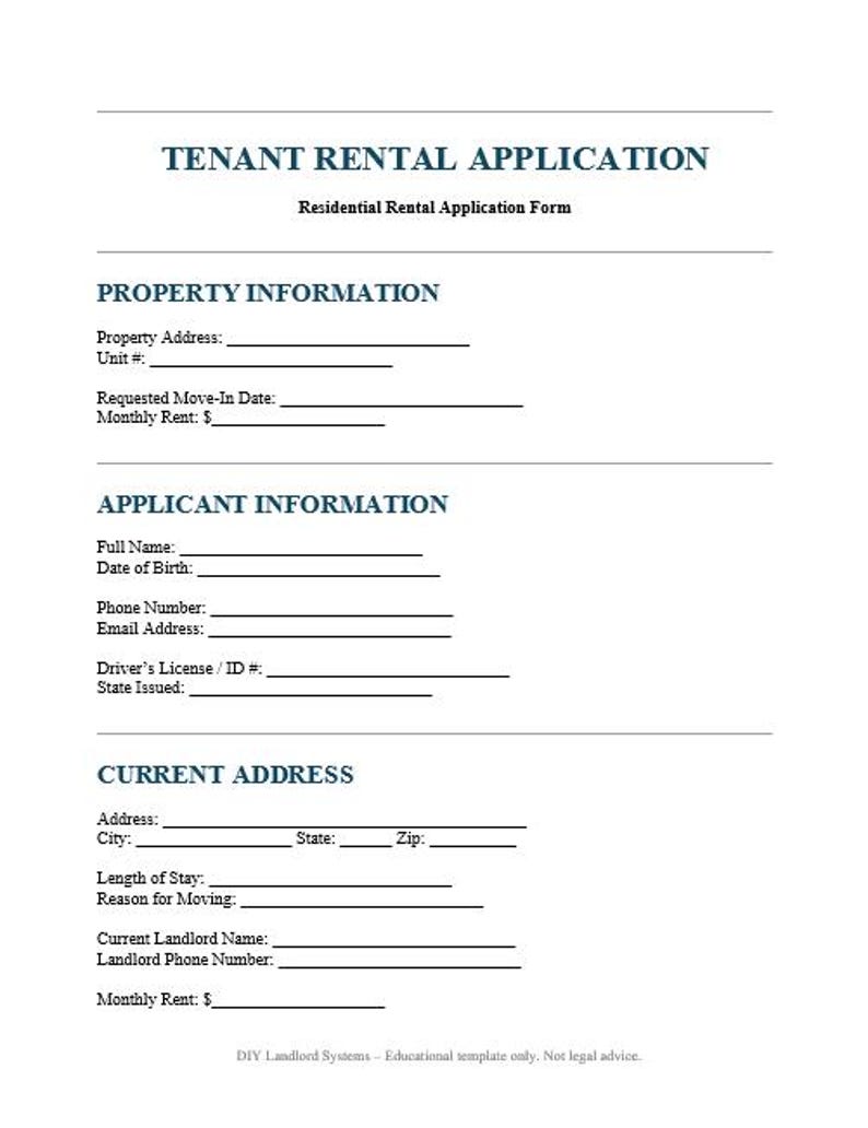 Rent Database Address Tenant Rental Application | Editable DOCX Landlord Form | Rental ...