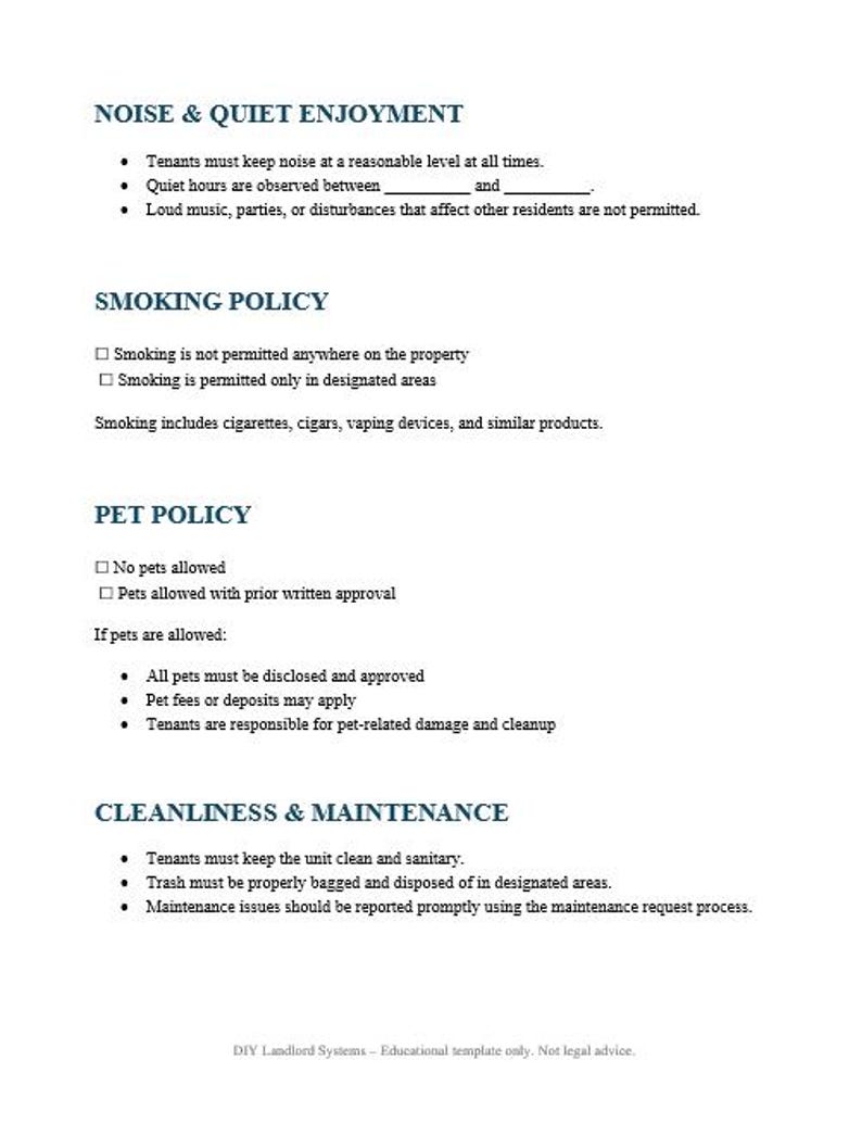 House Rental Policy House Rules & Rental Policies Template | Editable DOCX Landlord Form ...