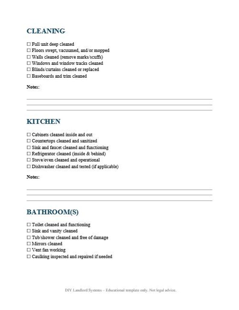 Unit Turn Checklist.pdf Unit Turnover Checklist | Editable DOCX Landlord Template | Rental ...