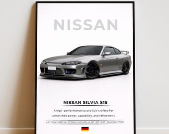 Nissan Silvia S15 Poster | Supercar Wall Art | Luxury Car Print | Automotive Wall Decor | Sports Car Poster | Car Enthusiast Gift