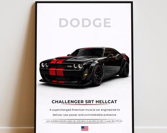 Dodge Challenger SRT Hellcat Poster | Supercar Wall Art | Luxury Car Print | Automotive Wall Decor | Sports Car Poster | Car Enthusiast Gift