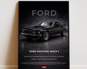 Ford Mustang Mach 1 Poster | Supercar Wall Art | Luxury Car Print | Automotive Wall Decor | Sports Car Poster | Car Enthusiast Gift