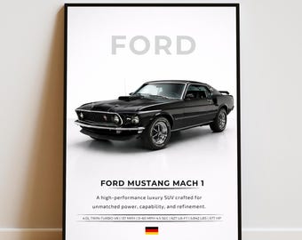 Ford Mustang Mach 1 Poster | Supercar Wall Art | Luxury Car Print | Automotive Wall Decor | Sports Car Poster | Car Enthusiast Gift