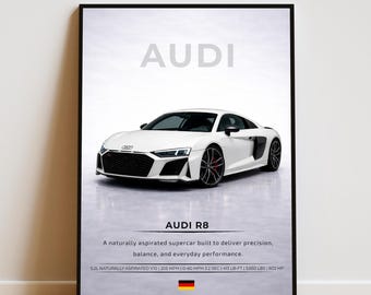 AUDI R8 Poster | Supercar Wall Art | Luxury Car Print | Automotive Wall Decor | Sports Car Poster | Car Enthusiast Gift | Garage Decor