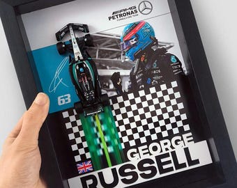 Lewis Hamilton / George Russell Mercedes F1 Limited Edition – Framed 3D Display | AMG Petronas Formula 1 | 3D DieCast Frame Wall Decor