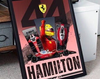 Lewis Hamilton Ferrari Poster – Formula 1 Wall Art | F1 Driver Print | Motorsport Decor